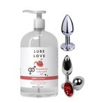 Lube Love Çilek Aromalı Su Bazlı Kayganlaştırıcı Jel ve Elmas Taşlı Çelik Metal Anal Plug