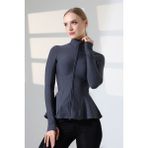 Lubiti Dik Yaka Volanlı Slimfit Sporcu Ceketi/parmak Geçmeli Çift Cepli - XS - Füme