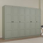 Lucas 6 Kapaklı,15 Raf Bölmeli Yüklük & Askılıklı Geniş Elbise Dolabı-Gardırop Kül Yeşili 190X270 cm