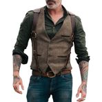 LucaSng Erkek takım elbise yelek elbise yelek Slim Fit V yaka düğün iş Retro yelek cep ile rahat yelek resmi elbise takım elbise yelekler süet deri yelek, resim olarak, 3XL