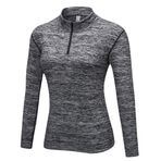 LucaSng Kadın koşu tişörtü, uzun kollu, nefes alan spor tişörtü, fonksiyonel tişört, fitness tişörtü, uzun kollu, dik yakalı, Fotoğraf gibi., M