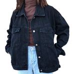 LucaSng Kadın kot ceket, mevsimlik ceket, bol, hafif, uzun kesim ceket, denim, gündelik, yıkanmış, kot ceket, üst giyim mont, Koyu mavi, M