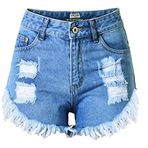 LucaSng Kadın yazlık kot şort, basic tığ işi püskül, yüksek bel, kot şort, delikli kot, boyfriend kot pantolon, cepli sıcak pantolon, mini kısa devre, Açık mavi, L