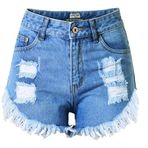 LucaSng Kadın yazlık kot şort, basic tığ işi püskül, yüksek bel, kot şort, delikli kot, boyfriend kot pantolon, cepli sıcak pantolon, mini kısa devre, Açık mavi, XXL