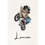 Lucca: Cahier personnalisé avec prénom Lucca | Cadeau d'anniversaire pour enfant, garçon, homme, copain ... | Chat à bicyclette | 110 pages lignée, Petit Format 6x9 pouces (15,24 x 22,86 cm)