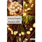 Lucente Leddükkanı 50 Led 7 Metre Güneş Enerjili Solar Led Işık Bahçe Balkon Ponpon Kar Tanesi Solar Bahçe Lambası