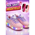 LUCEVERA Kız Çocuk Işıklı Patenli Spor Ayakkabı – LED Taban Tekerlekli Sneaker | Saat Hediyeli (30-37)