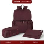 Lucina Days Bebek Bakım Seti: Days Anne Bebek Termal Bakım Çantası & Myra Organizer & Nomi Alt Açma Pedi - Burgundy