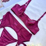 Lucinda Homewear Vişne Rengi Tül Detaylı Jartiyer Takım - 80 cm