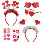 Luckeey Amor kadın kostümü, 2 adet kalp şeklinde saç bandı + 2 adet kalp gözlük seti, yüz dövmesi, Amor saç bandı, kalp gözlüğü, sevgililer günü, karnaval, karnaval, düğün, Noel, fotoğraf aksesuarları, kostüm