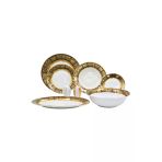 Lucky Art 67 Parça Verna Bone China Porselen Gold&siyah Desen Detaylı Klasik Yemek Takımı