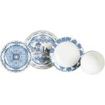 Lucky Art Florance Mavi Beyaz Desenli New Bone China Porselen 24 Parça Yemek Takımı