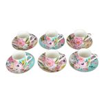 Lucky Art Peony Desenli 6 lı Bone China Porselen Kahve Fincanı seti 100 ml