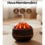 Lucky Clover Volkan Alev Efektli Aroma Difüzörü ve Ultrasonik Hava Nemlendirici 300 ml USB Ledli - Koyu Kahve - Volkan Efektli