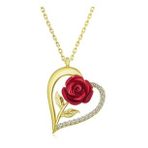 Lucky Gümüş Gold Kalpli Kırmızı Gül Kadın Kolye