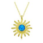 Lucky Gümüş Gold Mavi Opal Taşlı Güneş Kadın Kolye