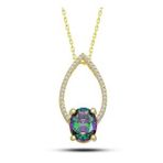 Lucky Gümüş Gold Oval Mistik Topaz Taşlı Damla Kadın Kolye