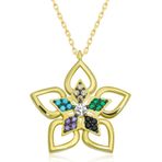 Lucky Gümüş Gold Renkli Taşlı Çiçek Kadın Kolye