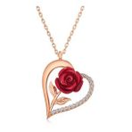 Lucky Gümüş Rose Kalpli Kırmızı Gül Kadın Kolye