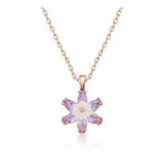Lucky Gümüş Rose Lila Lotus Çiçeği Kolye