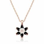 Lucky Gümüş Rose Siyah Lotus Çiçeği Kolye