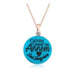Lucky Gümüş Rose Turkuaz Taşlı Annem Yazılı Kadın Kolye