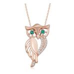 Lucky Gümüş Rose Yeşil Gözlü Baykuş Kadın Kolye