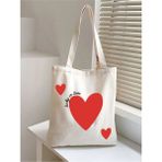 Lucky In Love Kanvas Rips Kalın Tote Bag Bez Çanta, Pinterest Çanta, Kitap Çantası - 10D-Krem