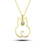 Lucky Life 925 Ayar Gümüş Nisan Ayı Doğum Taşı Kedi Kadın Kolye