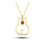 Lucky Life 925 Ayar Gümüş Ocak Ayı Doğum Taşı Kedi Kadın Kolye