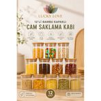 Lucky Love 12 Adet Vakumlu Bambu Kapaklı Borosilikat Baharatlık, Saklama Kabı, Çerezlik, Mumluk (200 ml)