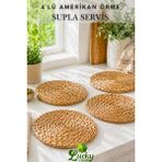 Lucky Love 4'lü Amerikan Supla Lüks El Yapımı Kalın Örme Bambu Kaliteli Hasır Amerikan Servisi Supla - 35 cm - Acı Kahverengi