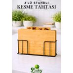 Lucky Love Lüks Bambu Metal Standlı 4'lü Kesme Tahtası Seti Naturel ( 20x30x5,5 cm )