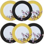 LuckyArt Lucky Art Lucile Siyah Sarı Kuş Desenli 6'lı Porselen Servis Tabağı Seti 28 cm LYWY 008