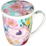 LuckyArt Peony Bone Süzgeçli Kapaklı Kupa 570 ml
