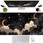 LuckyCow Siyah ve Altın Göksel Masa Matı XXL Genişletilmiş Oyun Mouse Pad Dikişli Kenarları ile Büyük Fare Altlığı, Dizüstü Bilgisayar Klavyesi Mouse Mat Çalışma Oyunu Ofis Ev Masa Dekoru için Masa Pedi 80 x