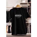 LUCKYPORT Pamuklu Oversize Baskılı 3 İplik Şardonlu Siyah T-Shirt | Brooklyn Şehir Baskı