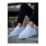 Lucy Shoes YG044 Erkek Yüksek Taban Bağcıklı Cilt Spor Sneaker Ayakkabı CBT - Beyaz