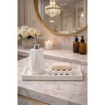 lufen deco Mermer Desenli Beton 3’lü Banyo Seti Sıvı Sabunluk Sunum Tepsisi Dekoratif Aksesuarlar
