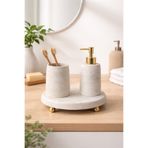 lufen deco Mermer Desenli Beton 3’lü Gold Ayaklı Banyo Wc Seti Sıvı Sabunluk Sunum Tepsisi Nişan Çeyiz