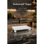 lufen deco Mermer Desenli Beton Beyaz Yağdanlık Altlığı Sunum Tepsisi 12x24 cm Dekoratif Mutfak Aksesuarı Kahve Sunumluk Baharatlık Standı