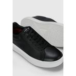 Lufian Erkek Siyah Beyaz Hakiki Deri Sneaker - Pebble Dokulu Günlük Casual Rahat Taban Spor Ayakkabı