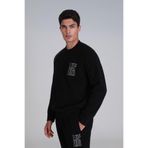 LUFİAN Erkek Slim Fit Bisiklet Yaka Sweatshirt, Siyah, S Beden