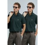 Lufian Logolu Pamuklu Comfort Fit Düğmeli Polo Yaka 2'li T Shirt Erkek T Shirt 111040206S2 - Haki - Haki