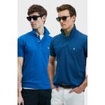 Lufian Logolu Pamuklu Comfort Fit Düğmeli Polo Yaka 2'li T Shirt Erkek T Shirt 111040206S2 - Mavi - Saks