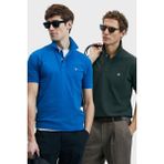 Lufian Logolu Pamuklu Comfort Fit Düğmeli Polo Yaka 2'li T Shirt Erkek T Shirt 111040206S2 - Saks - Haki