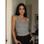 LUFTHİMM Lillesol Kadın Fitilli Görünümlü Kalın Askılı Basic Bluz Atlet - Gri - XL
