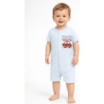 Luggi Baby Bisiklet Yaka Baskılı Erkek Bebek Jakarlı Kısa Tulum - Mavi - 2 - 3 Yaş