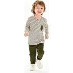 Luggi Baby Bisiklet Yaka Baskılı Erkek Bebek Sweatshirt ve Eşofman Alt 2'li Takım - 12 - 18 Ay - Haki