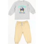 Luggi Baby Bisiklet Yaka Erkek Bebek Sweatshirt ve Eşofman Alt 2'li Takım - 6 - 9 Ay - Bej